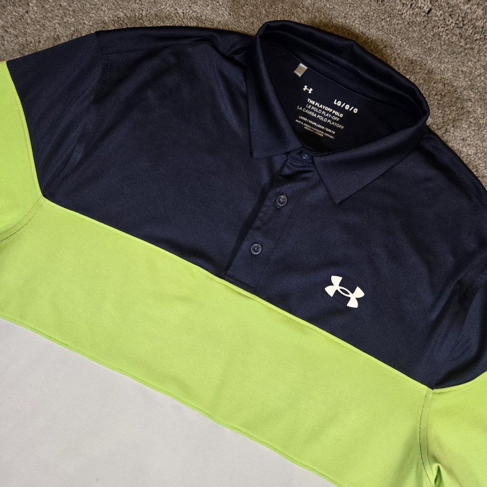 Under Armour Mens Large Navy & Lime Colorblock Playoff Polo Performance Golf
